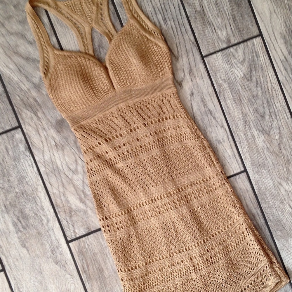 Guess Gold Fitted Dress Mesh Style Sz. XS